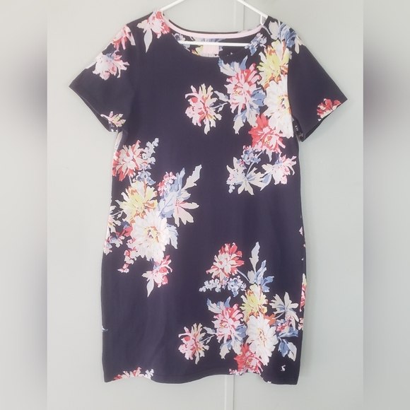 Joules Navy Blue Floral Riviera Print Short Sleeve T-Shirt Dress - Picture 2 of 10